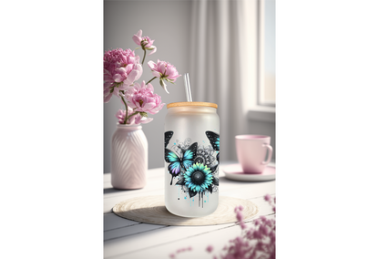 Butterfly Sunflower UV DTF Wrap For 16oz Can Glass Tumbler Full Wrap Permanent Decal Iced Coffee Cup Decor DIY Craft Supply