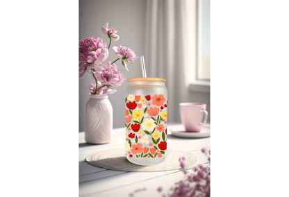 UVDTF Wrap Warm Floral Blossoms for 16oz Can Glass Mug Tumbler, Wildflower Wrap, Ready to Apply, Permanent Waterproof Adhesive