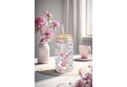 UVDTF Wrap Fantasy Books 16oz Can Glass Mug Tumbler, Ready to apply, Permanent Waterproof Adhesive