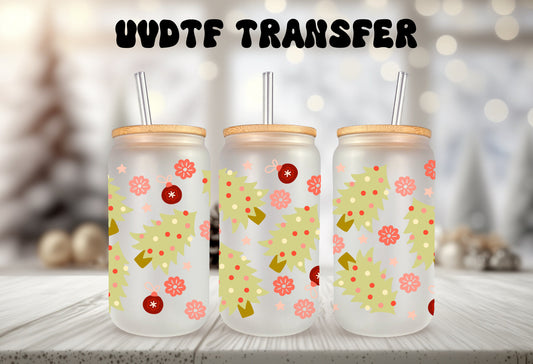 UVDTF Wrap Christmas Trees Ornaments for 16oz Can Glass Mug Tumbler, Ready to apply, Waterproof Permanent Adhesive, Double sided option