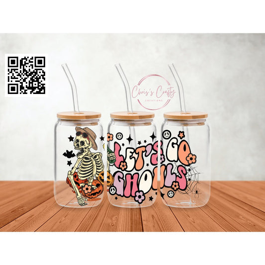 UVDTF Wrap Halloween Skeleton for 16oz Can Glass Mug Tumbler, Ready to apply, Permanent Waterproof Adhesive