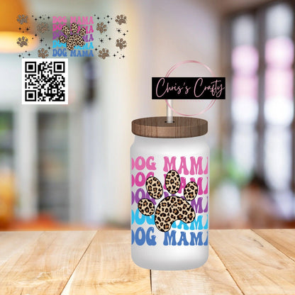 UVDTF Wrap Leopard Paws Dog Mama for 16oz Can Glass Mug Tumbler, Ready to apply, Permanent Waterproof Adhesive, Dog Mom Gift