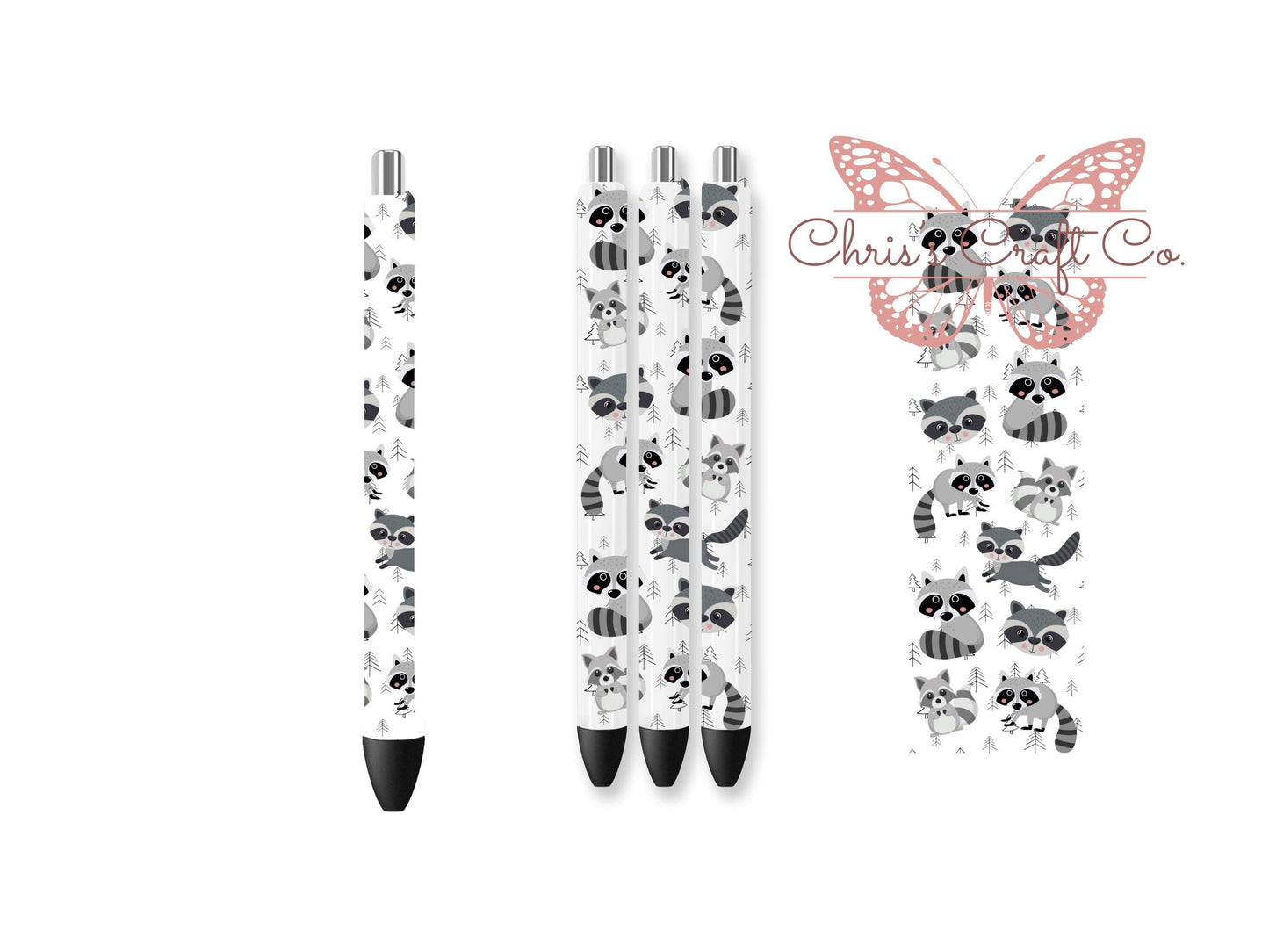 UVDTF Pen Wrap Cute Racoon, Critter Pen Wrap, Ready to apply, Permanent Waterproof Adhesive