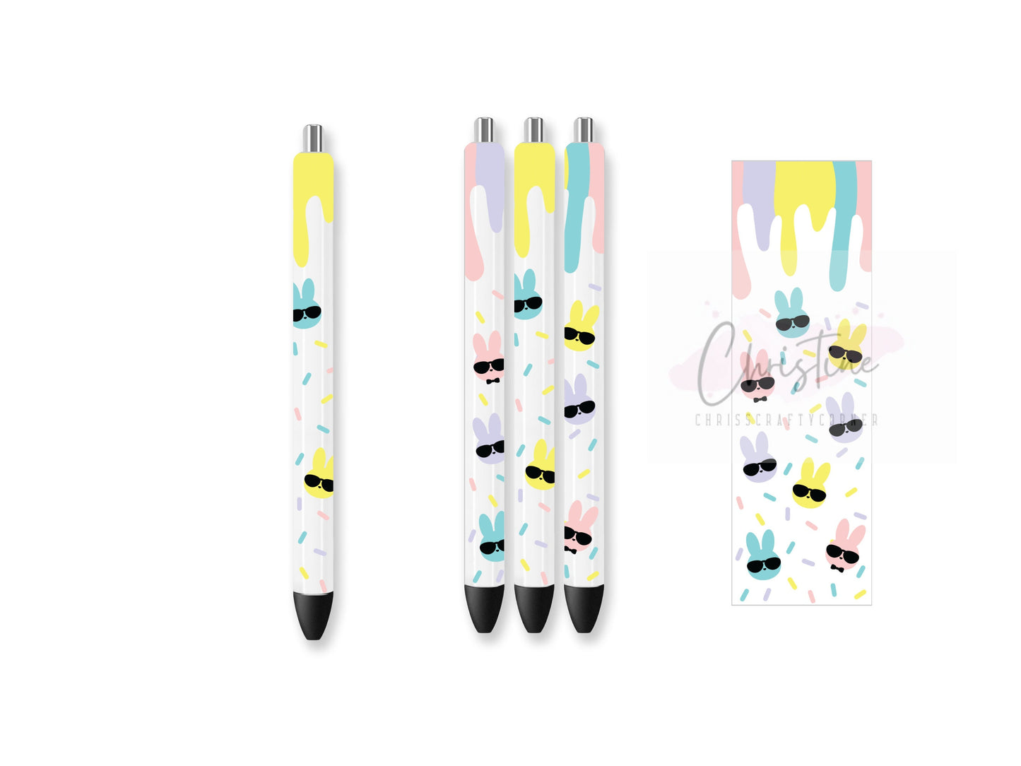 UVDTF Pen Wrap Bunny Sprinkle Sunglass, Easter Wrap, Ready to Apply, Permanent Waterproof Adhesive