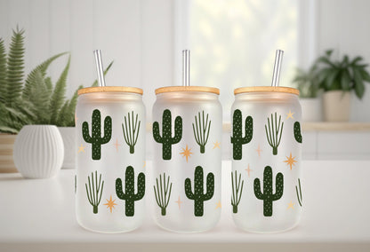 UVDTF Wrap Boho Dessert Cactus 16oz Can Glass, Mug, Tmbler, Cactus Wrap, Ready to apply, Permanent Adhesive Waterproof, Add on a Cup