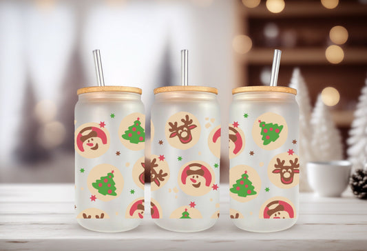 UVDTF Wrap Snowman Reindeer Christmas Tree Cookies for 16oz Can Glass Mug Tumbler, Ready to apply, Permanent waterproof adhesive