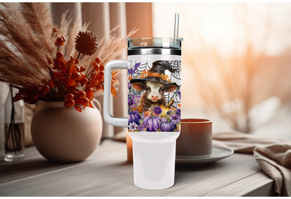 UVDTF Wrap Cow Witch Purple Floral Pumpkin 16oz Can Glass Mug Tumbler,  Ready to Apply, Permanent Waterproof Adhesive