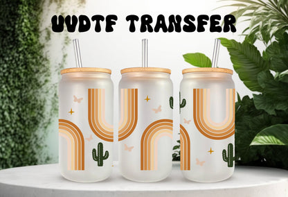 UVDTF Wrap Boho Cactus 16oz Can Glass, Mug, Tumbler, Ready to apply, Permanent Adhesive Waterproof