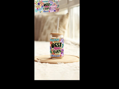 UVDTF Wrap Best Mom Ever 16oz Can Glass Mug Tumbler, Mom Gifts, Ready to Apply, Permanent Waterproof Adhesive