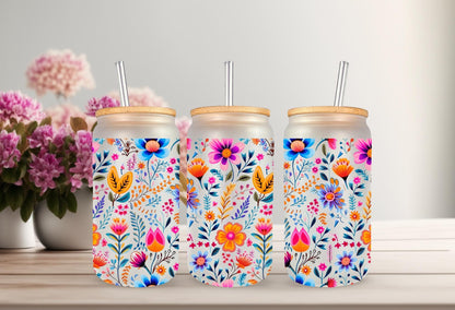 UVDTF Wrap Boho Flower for 16oz Can Glass Mug Tumbler, Floral Wrap, Ready to apply, Permanent Waterproof Adhesive
