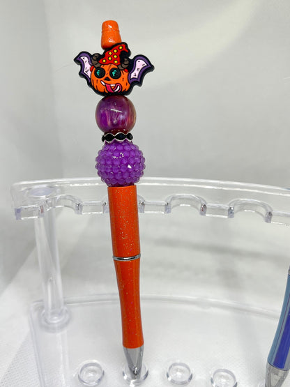 Beaded Pen Pumpkin Bat, Fun Pens Acrylic Beads, Custom Pen, Retractable Ink Pen, Gifts for her, Teacher, Nurses, Medical
