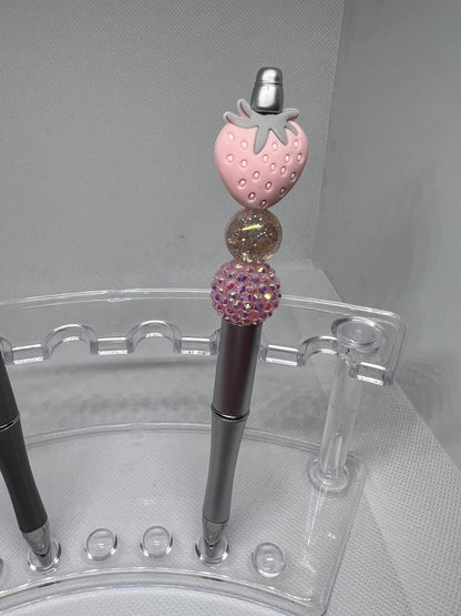 Beaded Pen Pink Strawberry Fruit, Fun Pens Acrylic Beads, Custom Pen, Retractable Ink Pen, Gifts for her, Teacher, Nurses, Medical