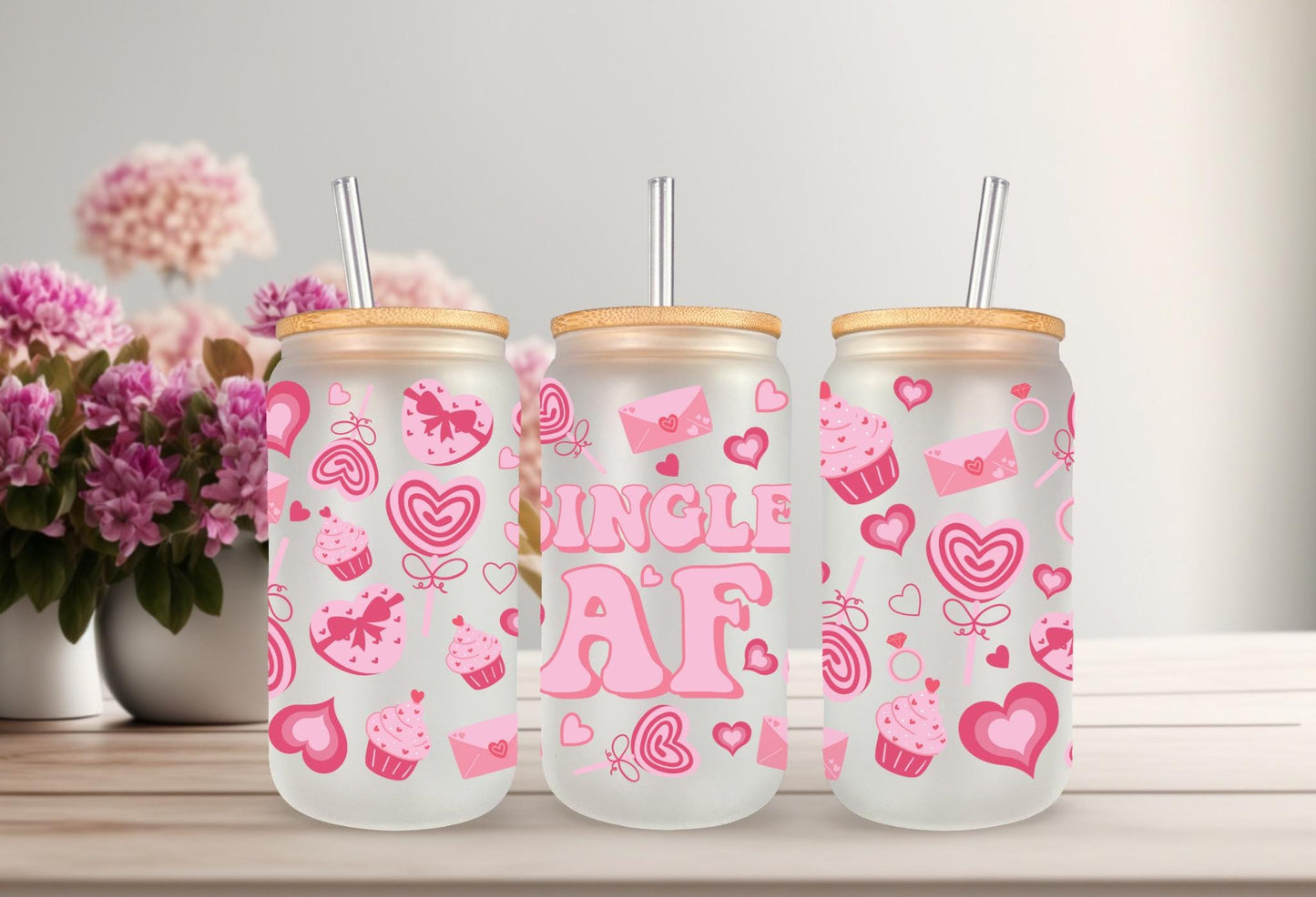 UVDTF Wrap Heart Single AF Valentine’s 16oz Can Glass Mug Tumbler, Valentine wrap, Ready to Apply, Permanent Waterproof Adhesive