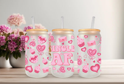 UVDTF Wrap Heart Single AF Valentine’s 16oz Can Glass Mug Tumbler, Valentine wrap, Ready to Apply, Permanent Waterproof Adhesive