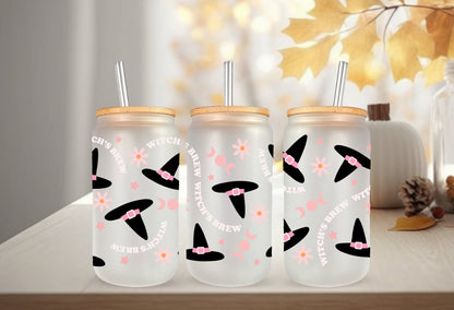 UVDTF Wrap Witches Brew Hat for 16oz Can Glass, Mug, Tumbler, Halloween Wrap, Ready to apply, Permanent Waterproof Adhesive