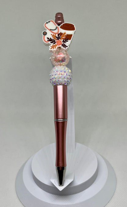 Nurse Beaded Pen Stethoscope Iced Coffee,  Funny Pen, Retractable Ink Pen, Graduation Gift, Nurse Gift, Gifts for Her, Gifts for Him