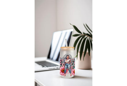 UVDTF Wrap Floral Butterfly Inked Curvy 16oz Can Glass Wrap Mug Tumbler, Inked Girl Wrap, Ready to Apply, Permanent Waterproof Adhesive