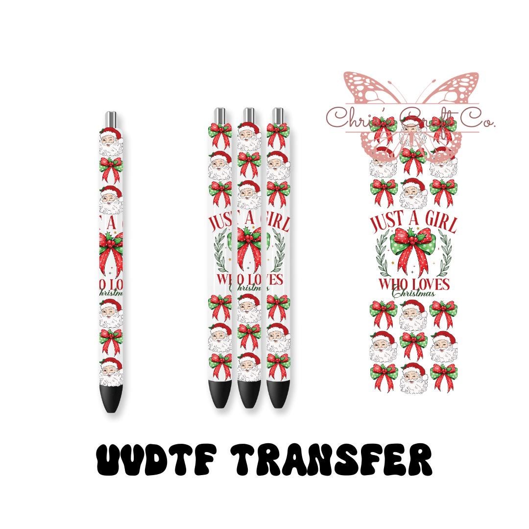 UVDTF Pen Wrap Just a Girl Who Loves Christmas Coquette Bows, Ready to Apply, Permanent Waterproof Adhesive