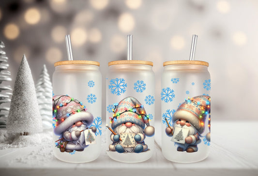 UVDTF Wrap Christmas Lights Gnomes Snowflakes 16 oz Can Glass Mug Tumbler, Gnome Wrap, Ready to apply, Permanent Waterproof Adhesive