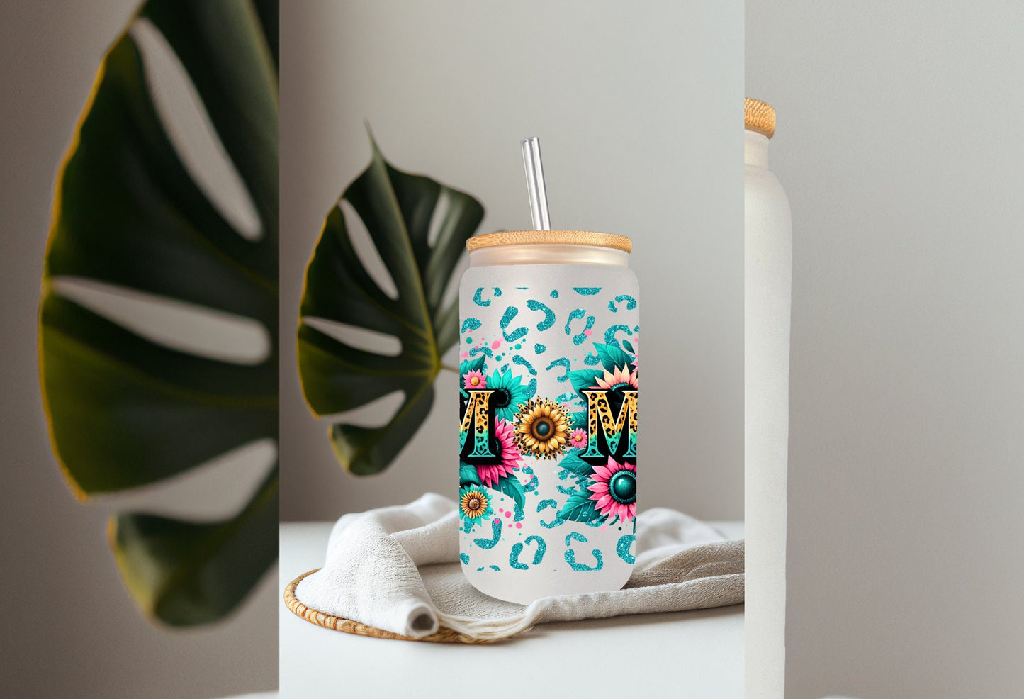 UVDTF Wrap Mom Floral 16oz Can Glass Mug Tumbler, Ready to apply, Permanent Adhesive Waterproof