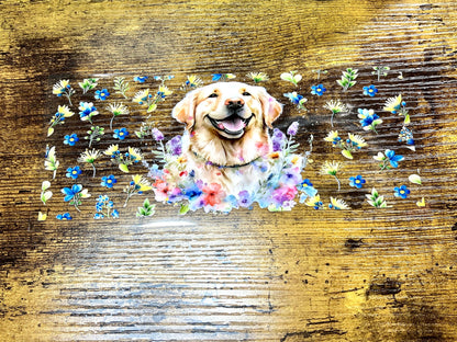 UVDTF Wrap Golden Retriever Floral 16oz Can Glass Mug Tumbler, Dog Wrap, Ready to apply, Permanent Waterproof Adhesive
