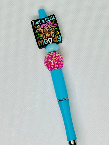 Beaded Highland Cow Just a Little Moody Ink Pen | Teacher Gift | Nurse Gift | Stocking Stuffer | Gifts for Her | Gifts for Him