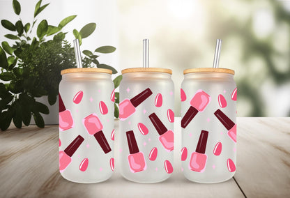 UVDTF Wrap Nail Polish Pink 16oz Can Glass Wrap Mug Tumbler, Nail Polish Wrap, Ready to Apply, Permanent Waterproof Adhesive