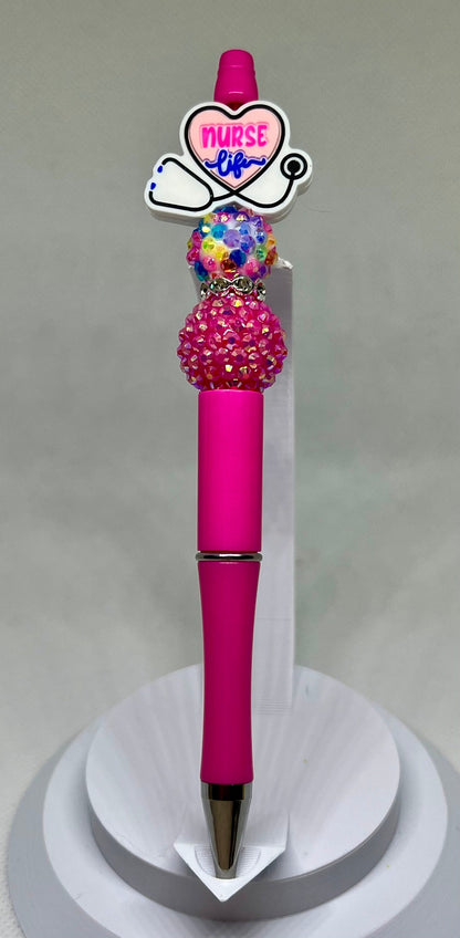 Beaded Pens, Nurse Life Fun Pens Acrylic Rhinestone Beads, Beaded Pen, Retractable Ink Pen, Gifts