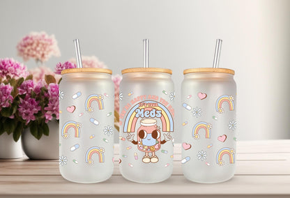 UVDTF Wrap Retro Happy it's Your Meds for 16oz Can Glass Mug Tumbler, Ready to Apply, Permanent Waterproof Adhesive