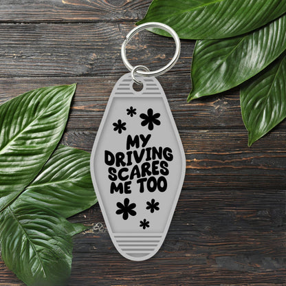 UVDTF Decal Motel Keychain My Driving Scares Me Too, Funny Decal, Ready to Apply, Permanent  Adhesive, Single/Set of 5 Keychain Decals