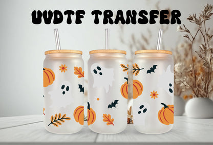 UVDTF Wrap Ghosts Pumpkins Bats 16oz Can Glass Mug Tumbler Wrap, Ready to Apply, Permanent Waterproof Adhesive