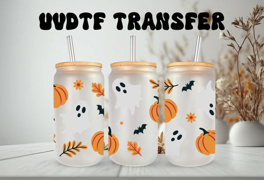 UVDTF Wrap Ghosts Pumpkins Bats 16oz Can Glass Mug Tumbler Wrap, Ready to Apply, Permanent Waterproof Adhesive