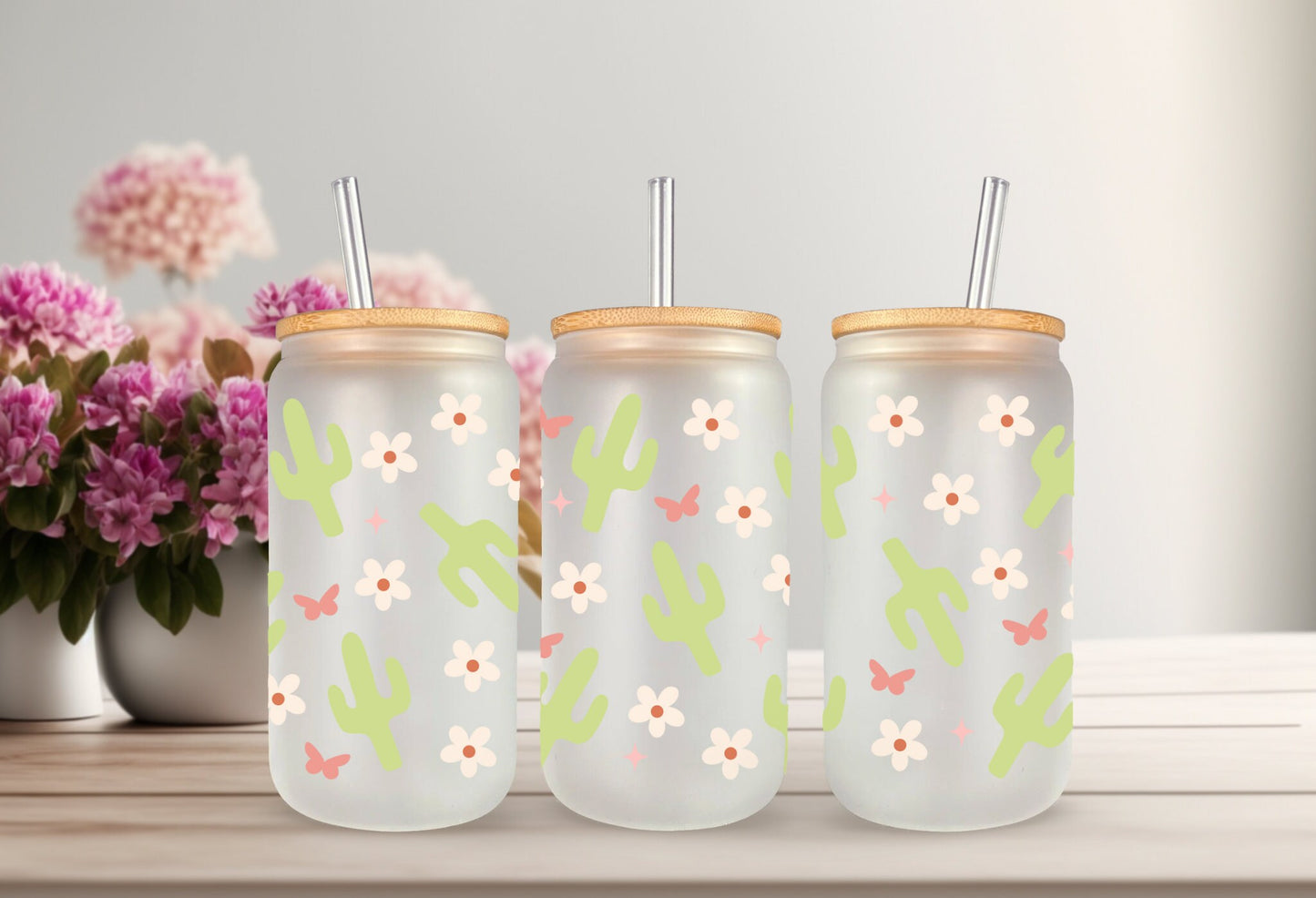 Cactus Wrap Decal - Waterproof Adhesive Cup Wrap for 16 oz Can Glass Tumbler
