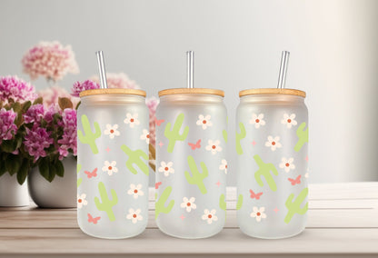 Cactus Wrap Decal - Waterproof Adhesive Cup Wrap for 16 oz Can Glass Tumbler