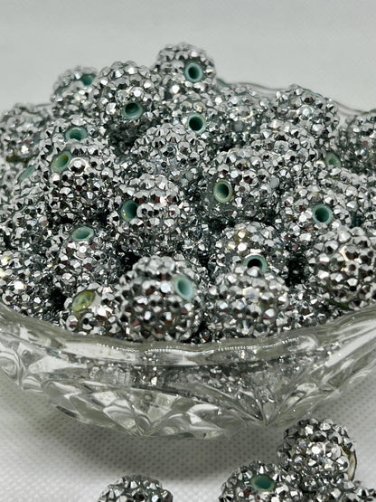 Acrylic Beads 14mm  Rhinestone Silver Beads , Acrylic Gumball Beads in Bulk, 14mm Beads, 14mm Bubble Gum Beads, DIY ideas