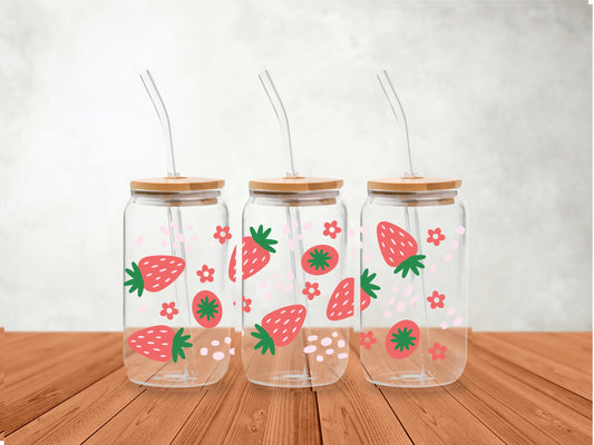 UVDTF Red Strawberries for 16oz Can Glass Mug Tumbler, Ready to Apply, Permanent Waterproof Adhesive