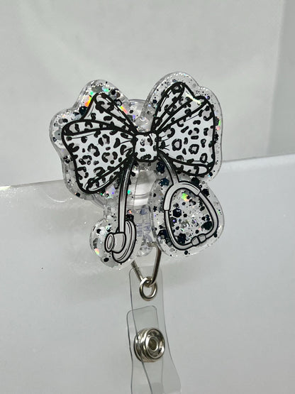 Coquette Bow Leopard Stethoscope Acrylic Blank Decal Set, DIY Badge Reels, Bow Blank and UVDTF sticker, Unfinished Badge Reel, Badge Blanks