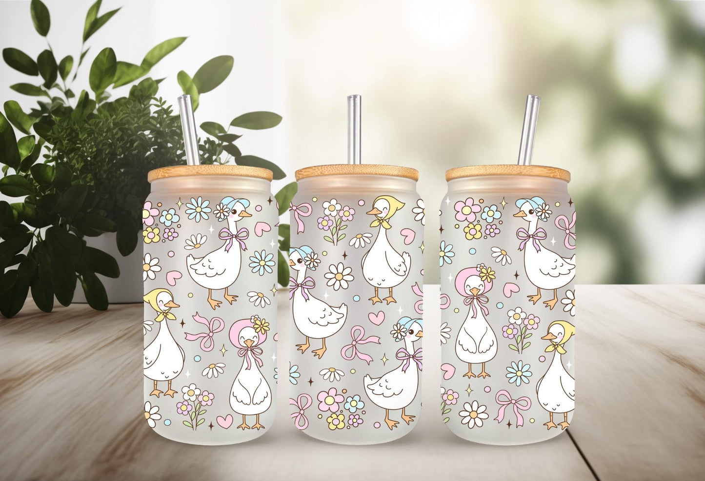 UVDTF Wrap Floral Mama Goose 16oz Can Glass Mug Tumbler Wrap, White Goose, Ready to apply, Permanent Waterproof Adhesive