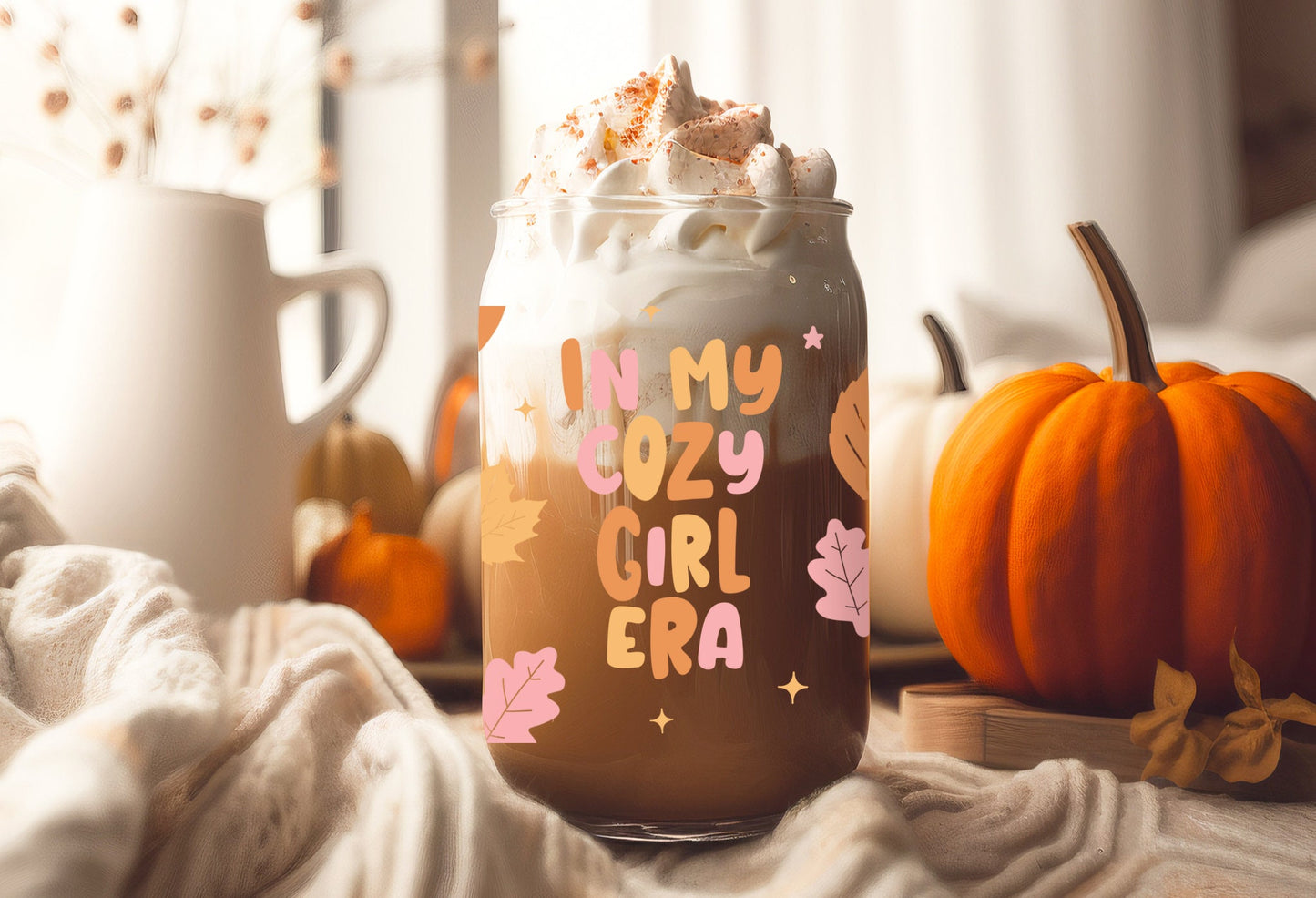 UVDTF Wrap In My Cozy Fall 16 oz Can Glass, Mug, Tumbler, Ready to Apply, Permanent Waterproof Adhesive