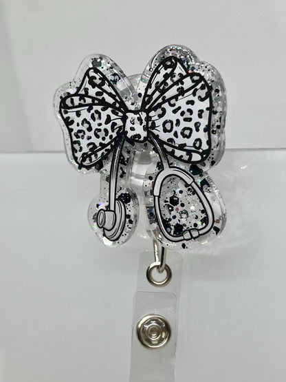 Coquette Bow Leopard Stethoscope Acrylic Blank Decal Set, DIY Badge Reels, Bow Blank and UVDTF sticker, Unfinished Badge Reel, Badge Blanks