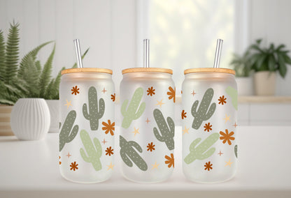 UVDTF Wrap Boho Cactus for 16oz Can Glass, Mug, Tumbler, Cactus Wrap, Ready to apply, Permanent Adhesive Waterproof, Add on a Cup