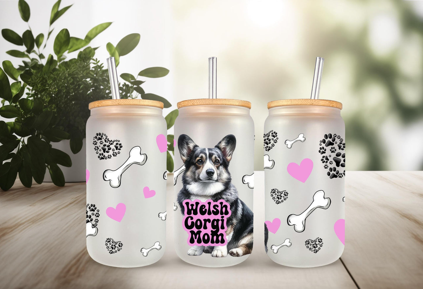 UVDTF Wrap Corgi Mom for 16oz Can Glass Mug Tumbler, Dog Mom Wrap, Ready to apply, Gifts for Her, Permanent Waterproof Adhesive