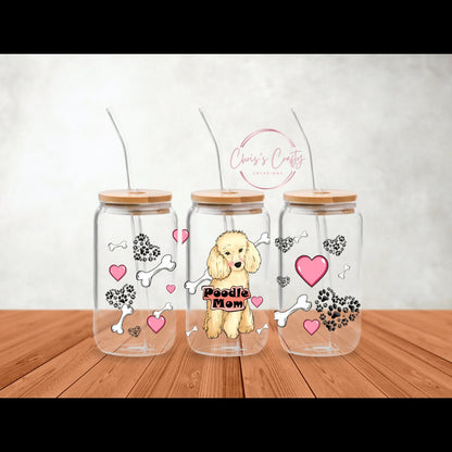 UVDTF Wrap Poodle Mom 16oz Can Glass Mug Tumbler,  Dog Mom, Ready to apply, Permanent Waterproof Adhesive, Gifts for her