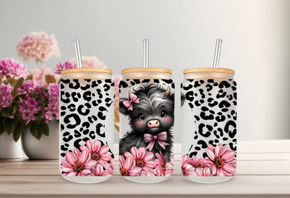 UVDTF Wrap Highland Cow Daisy Leopard Print 16oz Can Glass Mug Tumbler Wrap, Geese Wrap, Ready to apply, Permanent Adhesive