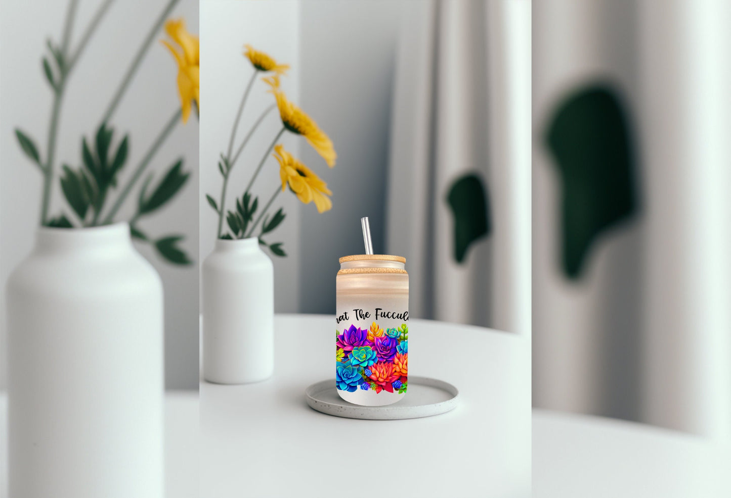 UVDTF Wrap Funny and Sarcastic, What the Fucculent 16 oz Can Glass, Mug, Tumbler, Ready to Apply, Permanent Adhesive Waterproof