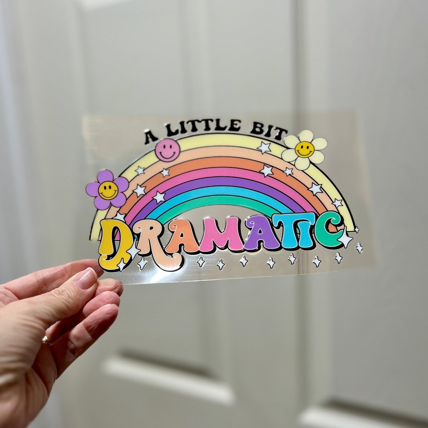 UVDTF Wrap Sarcastic Little Bit Dramatic Rainbow 16oz Can Glass Mug Tumbler, Ready to Apply, Permanent Waterproof Adhesive