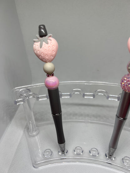 Beaded Pen Pink Strawberry Fruit, Fun Pens Acrylic Beads, Custom Pen, Retractable Ink Pen, Gifts for her, Teacher, Nurses, Medical