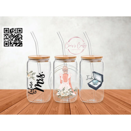 UVDTF Wrap Future Mrs. Bride to be  16oz Can Glass Mug or Tumbler, Ready to apply, Gifts for Her, Wedding gifts, Double Sided Option