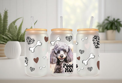 UVDTF Wrap Poodle Mom 16oz Can Glass Mug Tumbler, Dog Mom Gift, Ready to apply, Permanent Adhesive, Bundle and Save