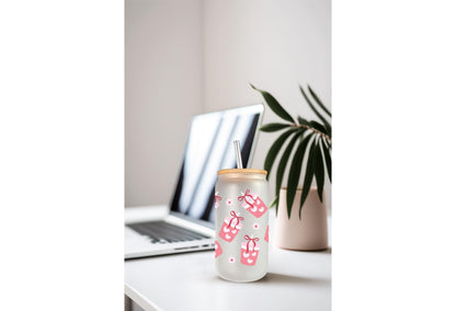 UVDTF Wrap Iced Coffee Floral 16oz Can Glass Wrap Mug Tumbler, Ready to Apply, Permanent Waterproof Adhesive